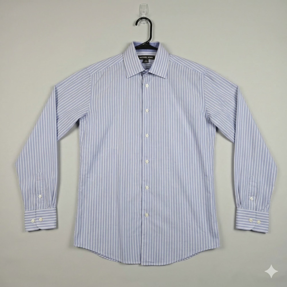 Michael Kors Mens Blue White Striped Cotton Long Sleeve Button Down Shirt Size14